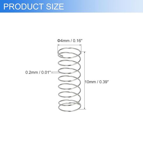 uxcell 10Pcs Compression Springs, 0.2mm Wire Diameter x 4mm OD x 10mm Length 304 Stainless Steel Extension Spring Ballpoint Pen Pressure Springs for Shop Home Repairs, Silver in Saudi Arabia
