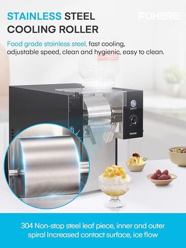 Snowflake Ice Machine Commercial 176LBS/24H, Stainless Steel Ice Shaver Machine Electric Snow Cone Machine, 100-Speed Adjustable, Ice Cream Equipment Dessert Shop Equipment in Kuwait