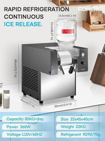 Snowflake Ice Machine Commercial 176LBS/24H, Stainless Steel Ice Shaver Machine Electric Snow Cone Machine, 100-Speed Adjustable, Ice Cream Equipment Dessert Shop Equipment in Kuwait