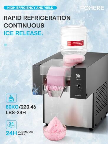 Snowflake Ice Machine Commercial 176LBS/24H, Stainless Steel Ice Shaver Machine Electric Snow Cone Machine, 100-Speed Adjustable, Ice Cream Equipment Dessert Shop Equipment in Kuwait