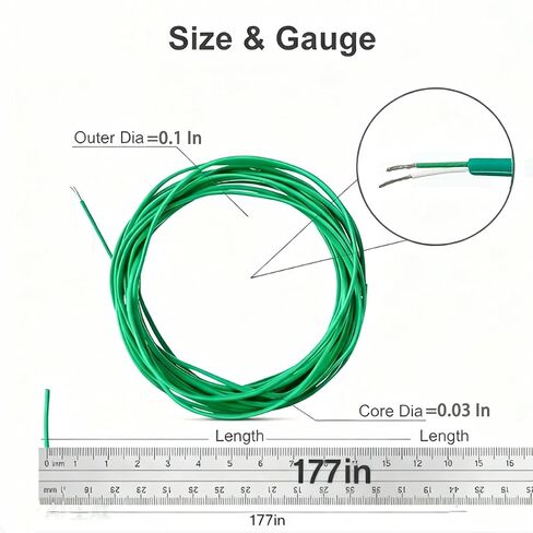 سلك حراري من النوع K AWG 24 عازل PVC مجدول عالي الحرارة (يصل إلى 1370 درجة مئوية/2500 درجة فهرنهايت) - لفة 10 ياردة (9 م) (177 بوصة/4.5 م) in Kuwait
