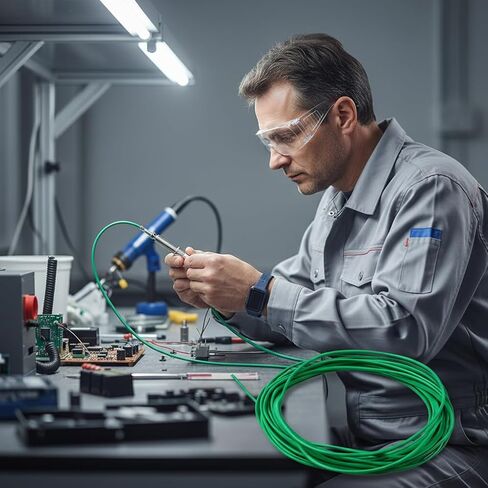 سلك حراري من النوع K AWG 24 عازل PVC مجدول عالي الحرارة (يصل إلى 1370 درجة مئوية/2500 درجة فهرنهايت) - لفة 10 ياردة (9 م) (177 بوصة/4.5 م) in Kuwait