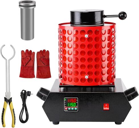 فرن صهر الذهب الكهربائي، آلة صهر الفولاذ الذهبي والفضي، أقصى درجة حرارة 1150 درجة مئوية /2102 درجة فهرنهايت آلة فرن صهر رقمية أوتوماتيكية مع بوتقة الجرافيت، (الحجم: 2 كجم، اللون: أحمر) (3 كجم) in Kuwait