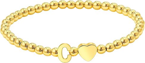 Gold Initial Bracelets for Women Girls - 18K Gold Plated A-Z Heart Initial Bracelet Dainty Beaded Bracelet Gold Bracelets for Women Teen Girl Gifts Trendy Stuff in Kuwait