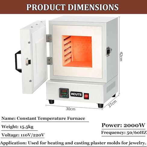 High-Temperature Muffle Furnace 110V 2KW - 1150℃ Laboratory Burnout Oven for Lost-Wax Casting, Ceramic Firing, Clay DIY, Metal Melting, Jewelry Making in Saudi Arabia