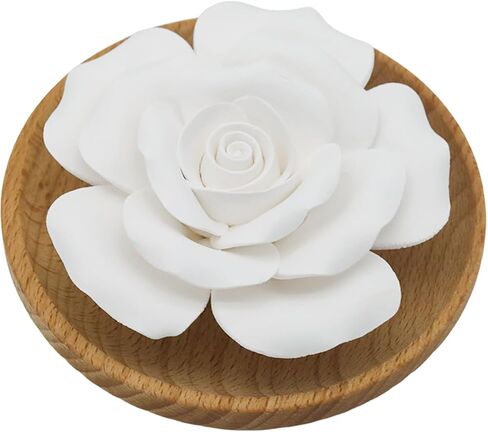 Handmade Flower Rose Ceramic Essential Oil Mini Diffuser, Non-Electric Passive Aromatherapy Diffuser, Decorative Diffusers for Desk/Office/Home Room/Gift (Wooden Pallet) in Saudi Arabia
