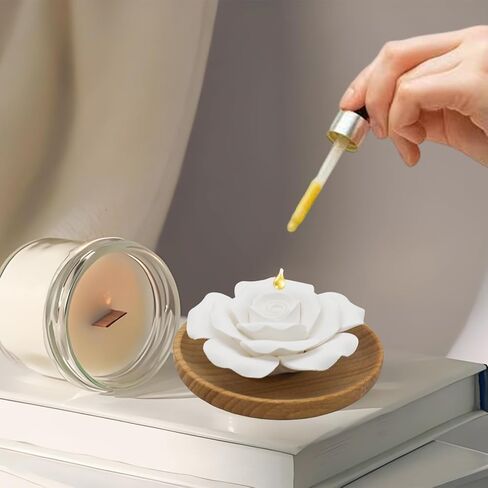 Handmade Flower Rose Ceramic Essential Oil Mini Diffuser, Non-Electric Passive Aromatherapy Diffuser, Decorative Diffusers for Desk/Office/Home Room/Gift (Wooden Pallet) in Saudi Arabia