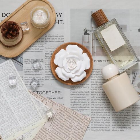 Handmade Flower Rose Ceramic Essential Oil Mini Diffuser, Non-Electric Passive Aromatherapy Diffuser, Decorative Diffusers for Desk/Office/Home Room/Gift (Wooden Pallet) in Saudi Arabia