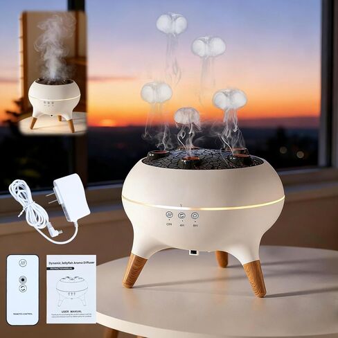 Essential Oil Diffuser Jellyfish 250ML, Humidifier Aroma Diffuser with Remote, Mist Dancing with Music Aromatherapy, Jellyfish Humidifier with 7 Color Lights for Home Bedroom Office Hotel(White) in Saudi Arabia