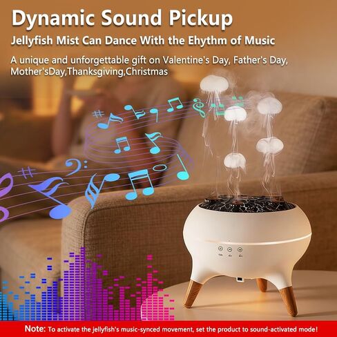 Essential Oil Diffuser Jellyfish 250ML, Humidifier Aroma Diffuser with Remote, Mist Dancing with Music Aromatherapy, Jellyfish Humidifier with 7 Color Lights for Home Bedroom Office Hotel(White) in Saudi Arabia