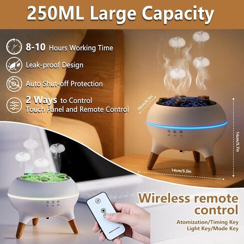 Essential Oil Diffuser Jellyfish 250ML, Humidifier Aroma Diffuser with Remote, Mist Dancing with Music Aromatherapy, Jellyfish Humidifier with 7 Color Lights for Home Bedroom Office Hotel(White) in Saudi Arabia