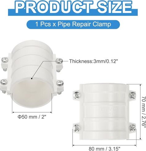 PATIKIL 2 Inch Water Pipe Repair Clamp PVC Leak Sealer for OD 50mm PE/PPR/Pipes and Plumbing (Length 2.7 Inch), White in Saudi Arabia
