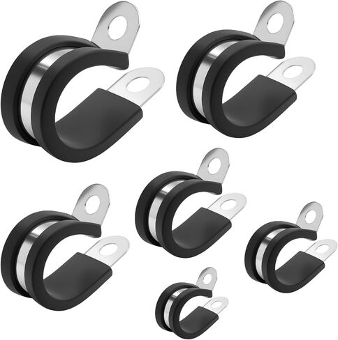 20 Pcs 1/2 Inch 304 Stainless Steel Cable Clamp, R Rubber Cushioned Insulated Pipe Clamp, Conduits Pipe Sturdy Clamps for Pipe Fixing on Various Surfaces in Saudi Arabia