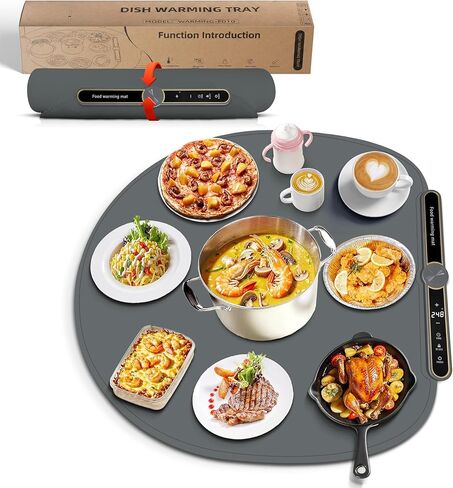 Round Shape Food Warming Mat XXL, 27.5''x27.5'' Ultra Thick Food Grade Silicone,Electric Food Warming with 9 Temp Level up to 248 F 1-6H Timer, Child Lock, Automatic Power Off, Fast Heating (Beige) in Saudi Arabia