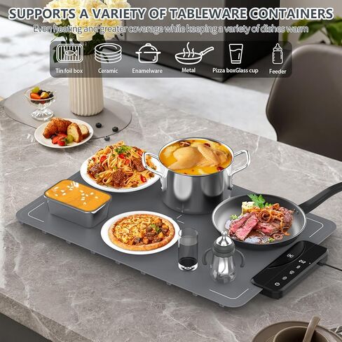 Electric Food Warming Tray with Temperature Control, Baby Food Warmer for Home Daily Use Child Lock, Office Desk Food Warming Plate for Small Family, Waterproof Easy Clean Low Power Food Warmer in Saudi Arabia