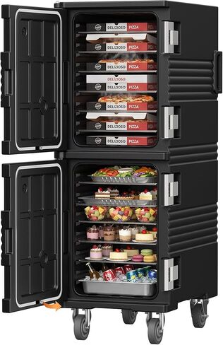 190QT Insulated Food Pan Carrier Commercial Dual-Zone Hot & Cold Food Warmer with 304 Stainless Steel Latch & 270° Door, Heavy Duty Catering Transport Box w/Casters for Restaurant Events Bulk Delivery in Kuwait