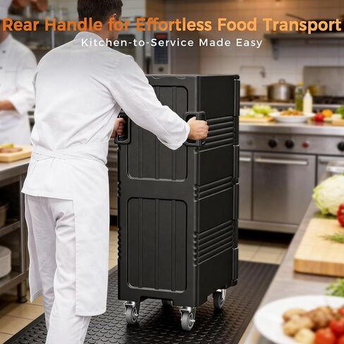 190QT Insulated Food Pan Carrier Commercial Dual-Zone Hot & Cold Food Warmer with 304 Stainless Steel Latch & 270° Door, Heavy Duty Catering Transport Box w/Casters for Restaurant Events Bulk Delivery in Kuwait