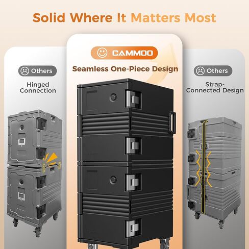 190QT Insulated Food Pan Carrier Commercial Dual-Zone Hot & Cold Food Warmer with 304 Stainless Steel Latch & 270° Door, Heavy Duty Catering Transport Box w/Casters for Restaurant Events Bulk Delivery in Kuwait
