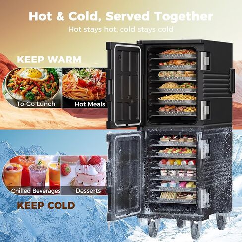 190QT Insulated Food Pan Carrier Commercial Dual-Zone Hot & Cold Food Warmer with 304 Stainless Steel Latch & 270° Door, Heavy Duty Catering Transport Box w/Casters for Restaurant Events Bulk Delivery in Kuwait