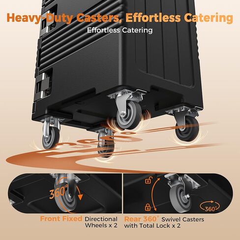 190QT Insulated Food Pan Carrier Commercial Dual-Zone Hot & Cold Food Warmer with 304 Stainless Steel Latch & 270° Door, Heavy Duty Catering Transport Box w/Casters for Restaurant Events Bulk Delivery in Kuwait