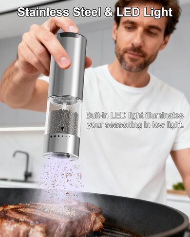 Electric Salt and Pepper Grinder Set - 6 Adjustable Coarseness, One-Handed Operation Design - Automatic Salt and Pepper Shakers with Rechargeable Base, Larger Capacity - for Kitchen, BBQ, Gift in Saudi Arabia