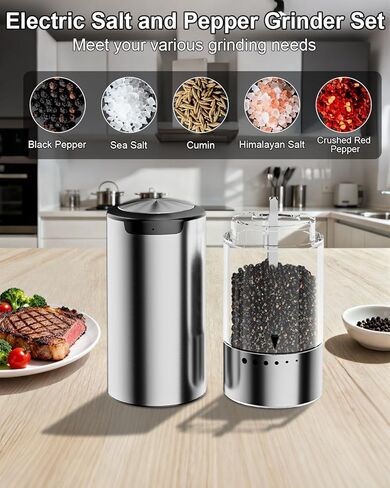 Electric Salt and Pepper Grinder Set - 6 Adjustable Coarseness, One-Handed Operation Design - Automatic Salt and Pepper Shakers with Rechargeable Base, Larger Capacity - for Kitchen, BBQ, Gift in Saudi Arabia