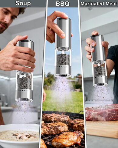 Electric Salt and Pepper Grinder Set - 6 Adjustable Coarseness, One-Handed Operation Design - Automatic Salt and Pepper Shakers with Rechargeable Base, Larger Capacity - for Kitchen, BBQ, Gift in Saudi Arabia