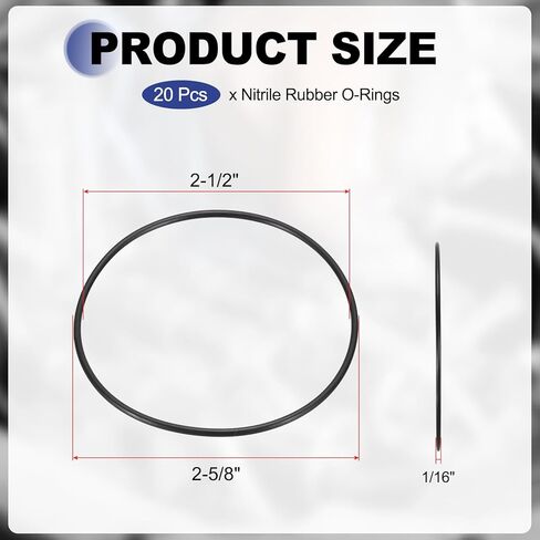uxcell 20Pcs AS-037 O-Rings, Nitrile Rubber O-Rings 2-1/2" ID 2-5/8" OD 1/16" Width for Faucet Plumbing Machine Sealing Automotive Repair, Tail Cap Assembly, 70 Durometer, Black in Saudi Arabia