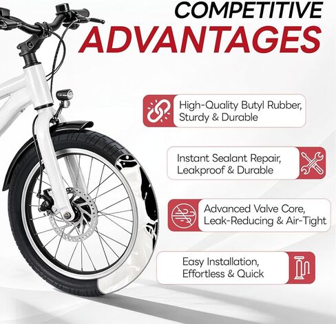 20x1.75/1.95/2.0/2.10/2.125 Self-Sealing and Self-Healing Bike Tube 20" Replacement Bicycle Inner Tube(Single) Reliable 20 x 1.75-2.125 Inner Tube AV Schrader Valve for Road/Mountain Cycling Scenarios in Saudi Arabia