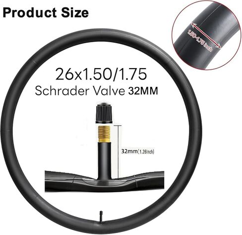 26" Bike Inner Tubes 26x1.5/1.75 Inch Replacement Bicycle Inner Tubes (1 PCS) Reliable 26 x 1.5-1.75 Inner Tubes AV 32MM Schrader Valve for City/Road/Mountain Scenarios Bike Tires in Saudi Arabia