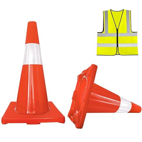 Traffic Safety Cones 18 inch 2 Pack,Orange Cones with Reflective Collar Include Reflective Vest, PVC Construction Cones for Parking Lot, Construction Events, Road Safety in Saudi Arabia