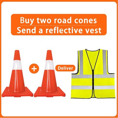 Traffic Safety Cones 18 inch 2 Pack,Orange Cones with Reflective Collar Include Reflective Vest, PVC Construction Cones for Parking Lot, Construction Events, Road Safety in Saudi Arabia