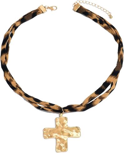 Scarf Necklace with Charm for Women Boho Scarf Charm Necklace Cross Conch Flower Leopard Choker Necklaces Trendy Summer Jewelry Gifts for Women in Saudi Arabia