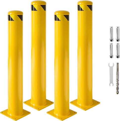 Safety Bollard 4 Pack, 36 Inch Height Yellow Steel Bollard Post, 4.5 Inch Diameter Pipe Safety Post, Durable Steel Safety Bollard Fits for Traffic Sensitive Areas in Kuwait