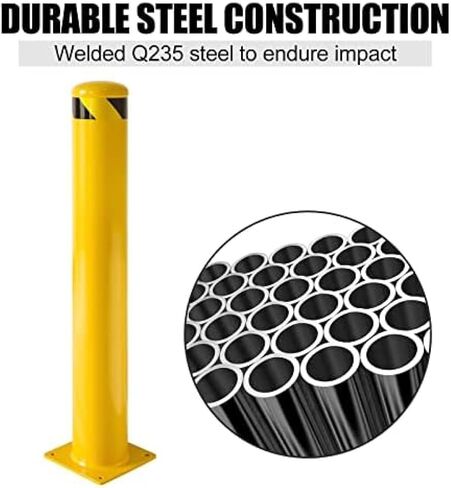 Safety Bollard 4 Pack, 36 Inch Height Yellow Steel Bollard Post, 4.5 Inch Diameter Pipe Safety Post, Durable Steel Safety Bollard Fits for Traffic Sensitive Areas in Kuwait