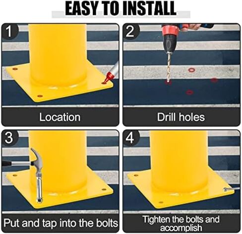 Safety Bollard 4 Pack, 36 Inch Height Yellow Steel Bollard Post, 4.5 Inch Diameter Pipe Safety Post, Durable Steel Safety Bollard Fits for Traffic Sensitive Areas in Kuwait