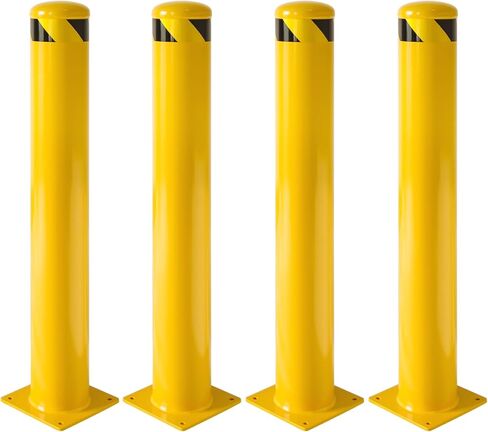 Safety Bollard 4 Pack, 36 Inch Height Yellow Steel Bollard Post, 4.5 Inch Diameter Pipe Safety Post, Durable Steel Safety Bollard Fits for Traffic Sensitive Areas in Kuwait