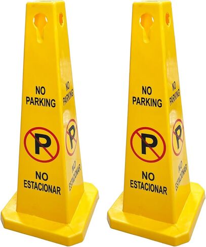 Pack of 2 Four-Sided Traffic Cone No Parking Sign, High Visibility Yellow, 26 inches Heigh, No Parking Cones in Kuwait