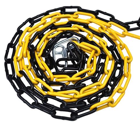 Barrier Chain Black/Yellow Chain 10 m - Warning Chain 4 mm with 2 Connecting Buckles - Construction Site Safety Chain Parking Barrier Made of Metal (10 Metres) in Kuwait