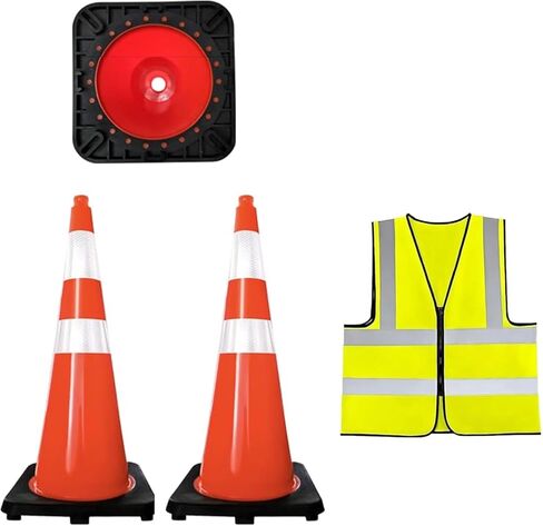 Traffic Safety Cones 18 inch 2 Pack,Orange Cones with Reflective Collar Include Reflective Vest, PVC Construction Cones for Parking Lot, Construction Events, Road Safety in Saudi Arabia