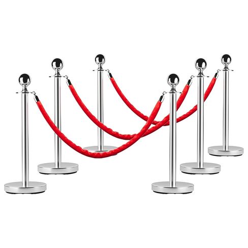أعمدة دعامة من الفولاذ المقاوم للصدأ، حبال سجادة حمراء بطول 5 أقدام، حواجز للتحكم في الحشود سريعة الإعداد للمناسبات وحفلات الزفاف والفنادق والمعارض - 4 عبوات in Kuwait