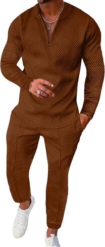 Bealin بدلات رياضية رجالي مكونة من قطعتين قمصان بولو بسحاب وأكمام طويلة وسراويل رياضية مزخرفة ملابس رياضية غير رسمية in Kuwait