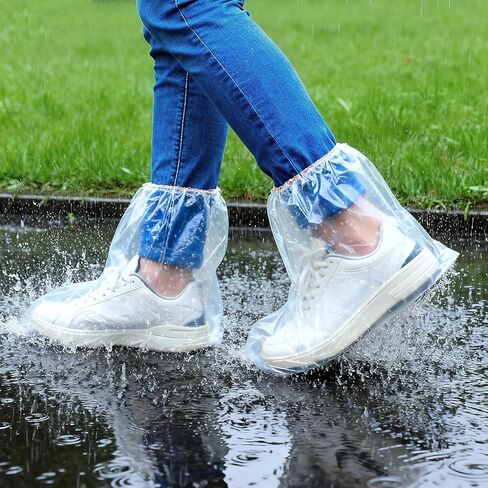 10 Pairs Shoe Covers Waterproof Rain Boot Covers for Women & Men, Plastic Disposable Shoe Protectors with Non-Slip Soles, Slip-On Outdoor Overshoes for Wet Weather, Commuting, Dog Walking (Clear) in Kuwait