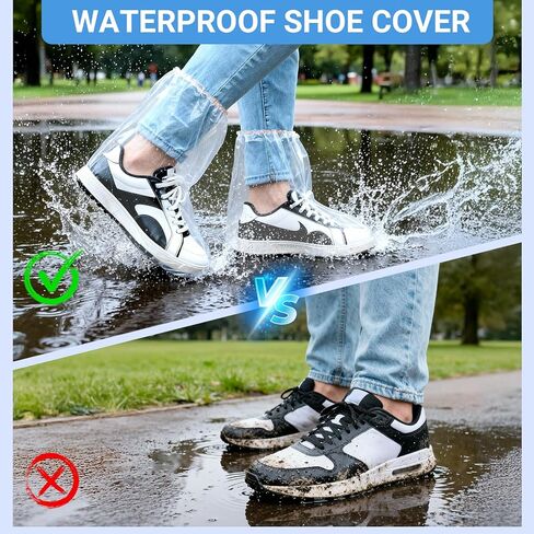 10 Pairs Shoe Covers Waterproof Rain Boot Covers for Women & Men, Plastic Disposable Shoe Protectors with Non-Slip Soles, Slip-On Outdoor Overshoes for Wet Weather, Commuting, Dog Walking (Clear) in Kuwait
