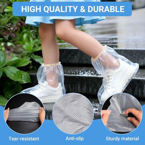 10 Pairs Shoe Covers Waterproof Rain Boot Covers for Women & Men, Plastic Disposable Shoe Protectors with Non-Slip Soles, Slip-On Outdoor Overshoes for Wet Weather, Commuting, Dog Walking (Clear) in Kuwait