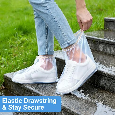 10 Pairs Shoe Covers Waterproof Rain Boot Covers for Women & Men, Plastic Disposable Shoe Protectors with Non-Slip Soles, Slip-On Outdoor Overshoes for Wet Weather, Commuting, Dog Walking (Clear) in Kuwait