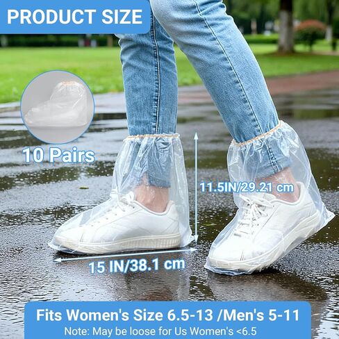 10 Pairs Shoe Covers Waterproof Rain Boot Covers for Women & Men, Plastic Disposable Shoe Protectors with Non-Slip Soles, Slip-On Outdoor Overshoes for Wet Weather, Commuting, Dog Walking (Clear) in Kuwait