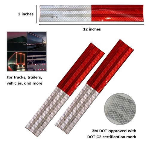 2" x 12" Reflective Strips 3M Diamond Grade Reflective Safety Tape, Red/White Conspicuity Markings w/DOT-C2 for Semi Trucks, Trailers, and Vehicles -25pk in Kuwait