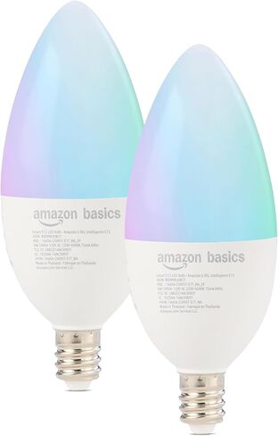 Amazon Basics Smart E12 LED Bulb, 6.0 Watts, 2.4 GHz Wi-Fi only, Works with Alexa Only, 4 Pack, Multicolor in Saudi Arabia