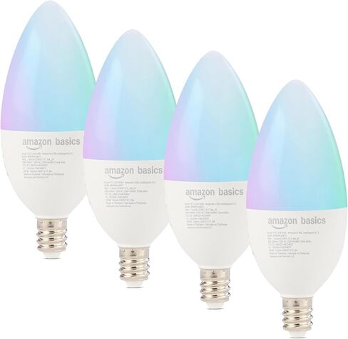 Amazon Basics Smart E12 LED Bulb, 6.0 Watts, 2.4 GHz Wi-Fi only, Works with Alexa Only, 4 Pack, Multicolor in Saudi Arabia